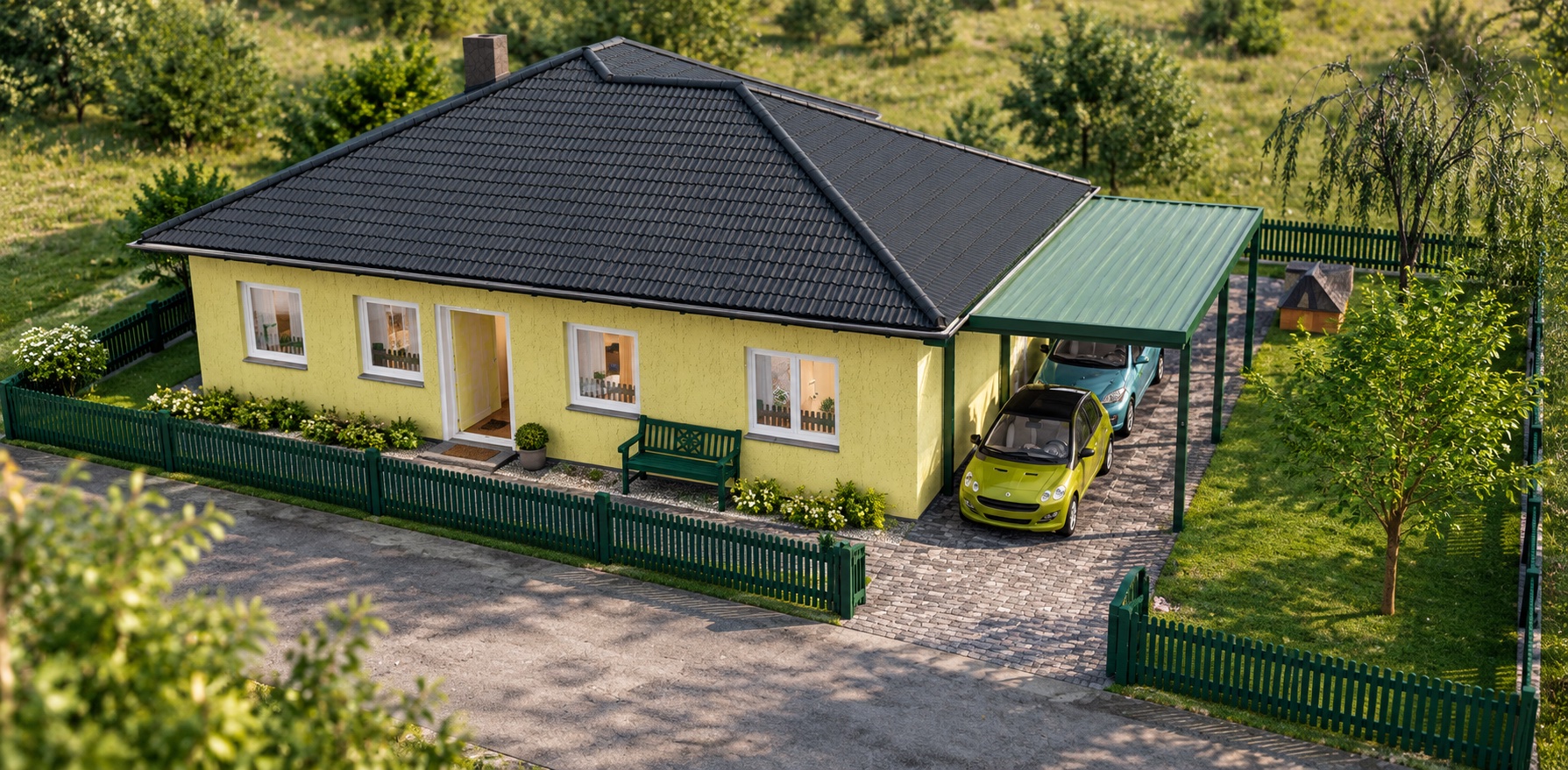 Bungalow BUKKSTAD 104 – KI-Visualisierung – Vogelperspektive – Bild 3