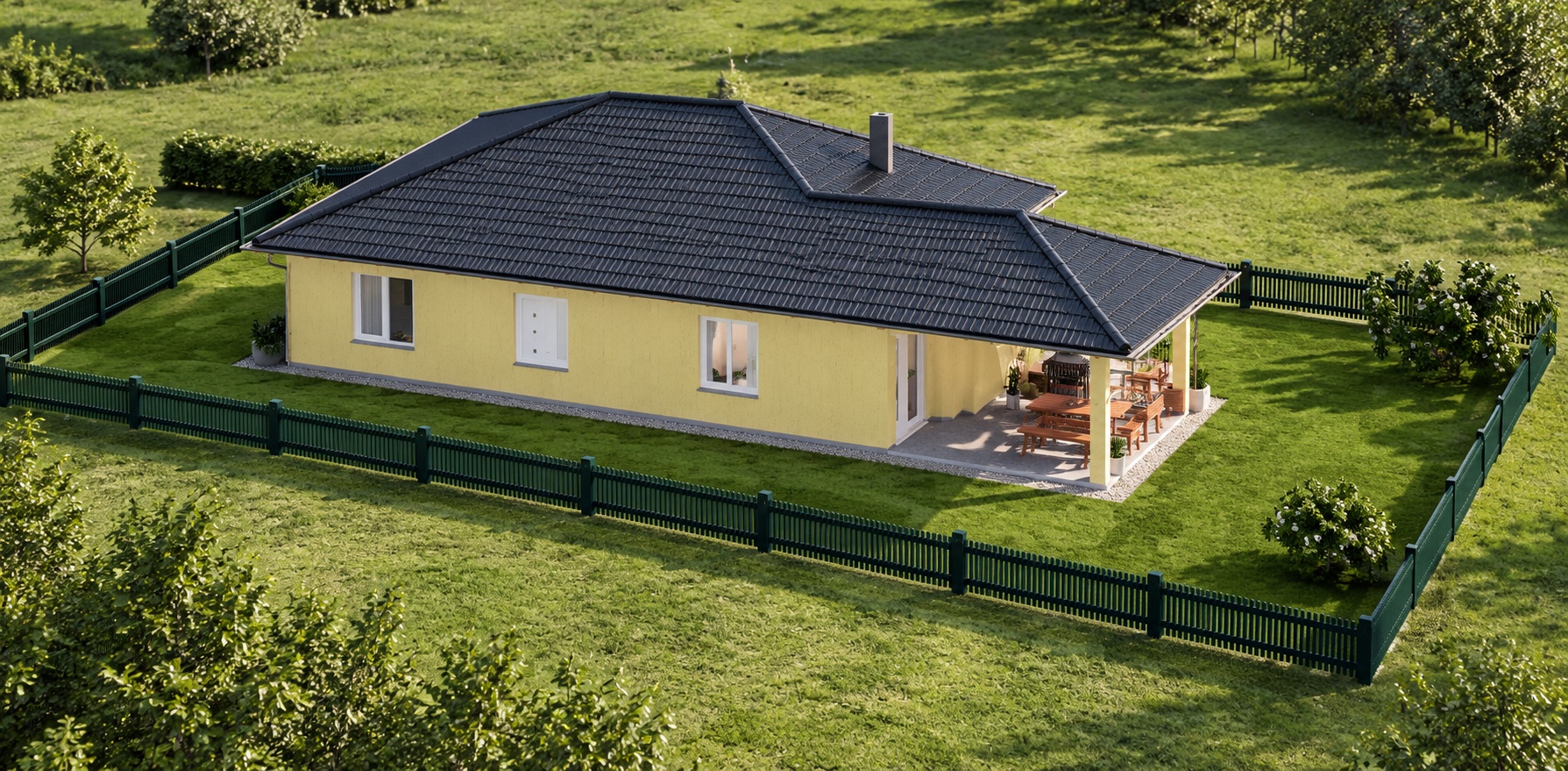 Bungalow BURSTAD 114 – KI-Visualisierung – Vogelperspektive – Bild 3