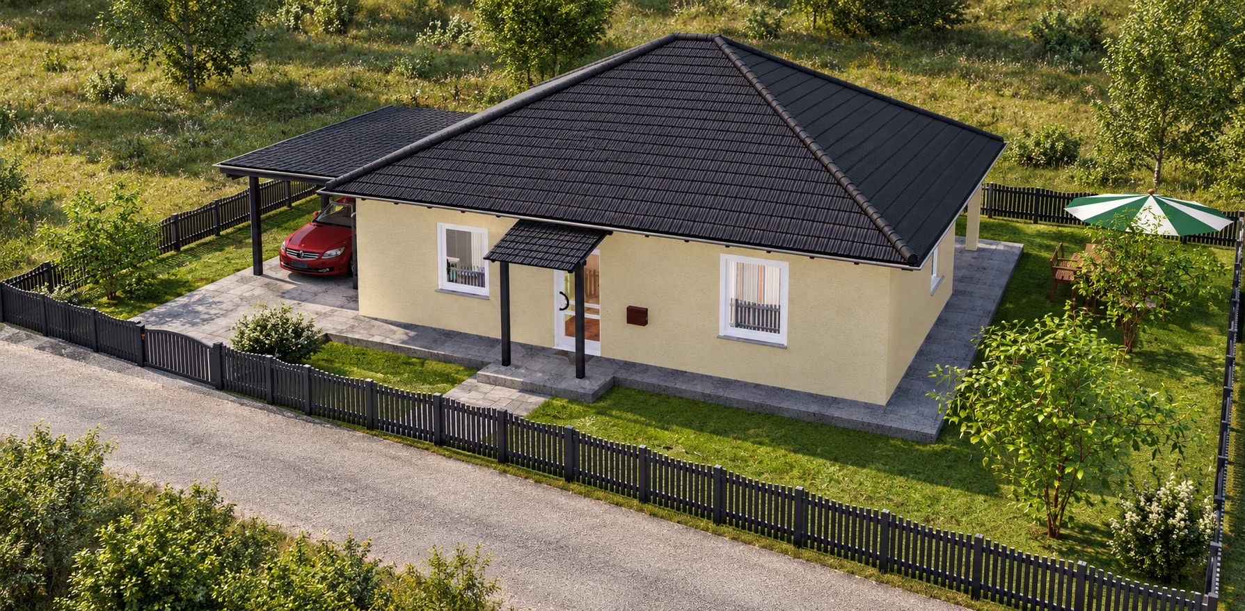 Bungalow BUSTVIK 82 – KI-Visualisierung – Vogelperspektive – Bild 3