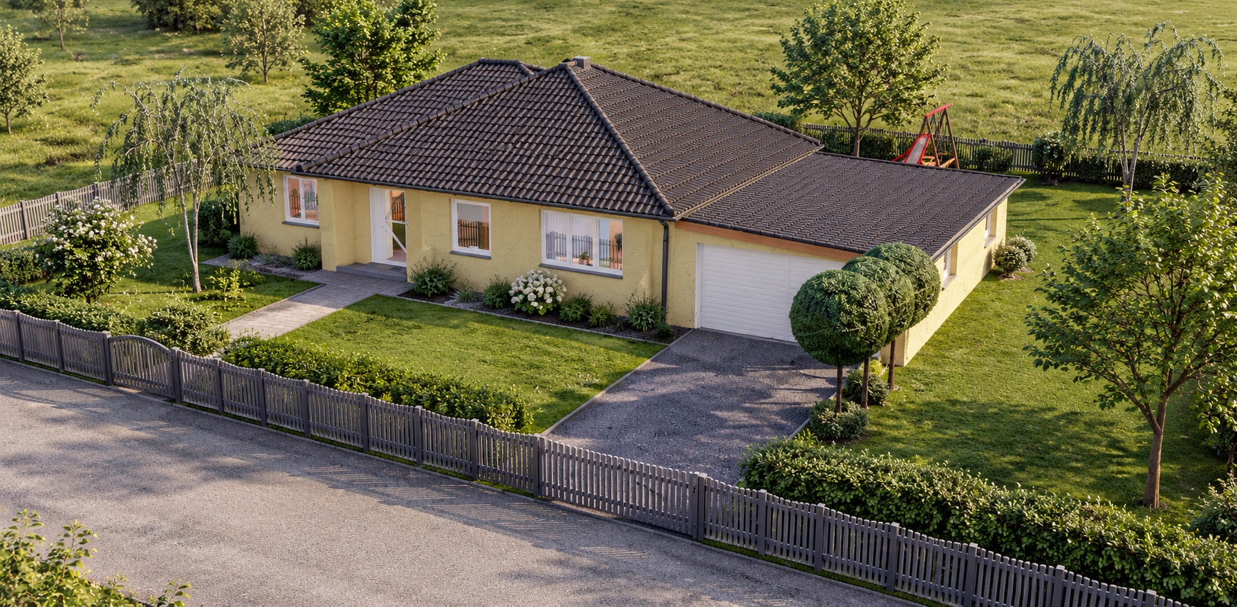 Bungalow BUVIK 170 – KI-Visualisierung – Vogelperspektive – Bild 3