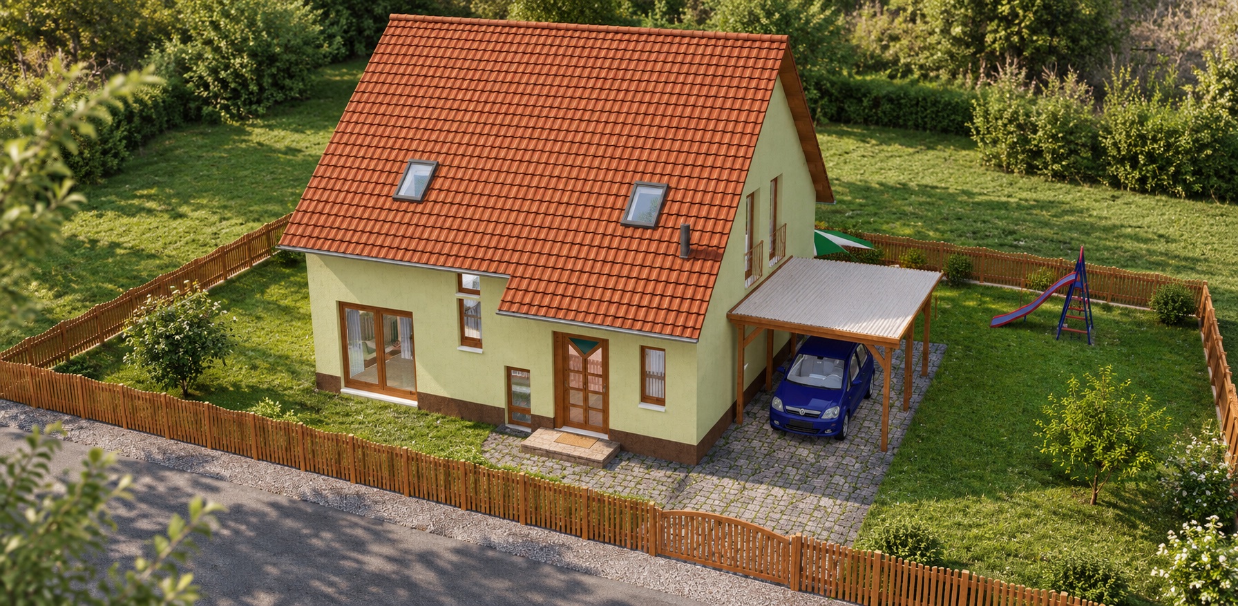 Einfamilienhaus EIKEMO 188 – KI-Visualisierung – Vogelperspektive – Bild 3